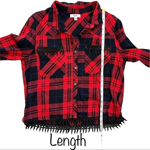 Kenzie Jeans Red and Black Button Crochet Double Breasted Pocket Blouse M - Picture 14 of 15